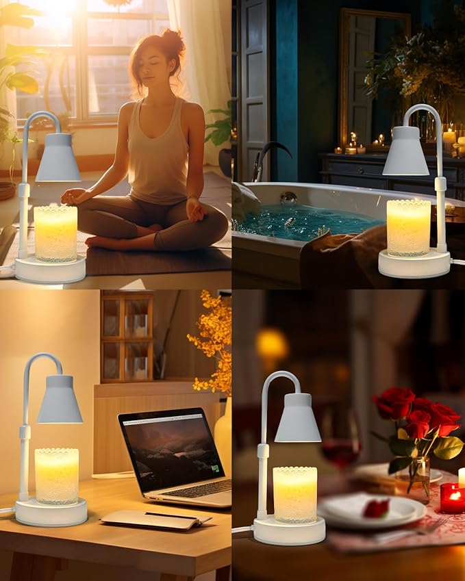 Elenhome Candle Warmer Lamp with Adjustable Height - Stepless Dimming & Metal Finish - No Flame Scented, Includes 2 Bulbs (White)
