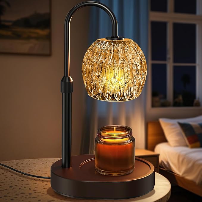 Candle Warmer Lamp with Timer Dimmer,Adjustable Height Wax Melting Lamp for Jar Candles, Aesthetic Vintage Home Decor for New House Warming, Gift for Women Birthday Valentine's Day(Black)