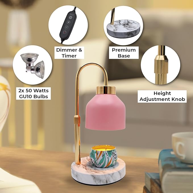 Candle Warmer Lamp with Timer & Dimmer | Adjustable Height & Brightness | Includes 2 Extra Bulbs | Wax Warmer Lamp | Christmas, Birthday & House Warming Gifts for Women, Mom for Jar Candles