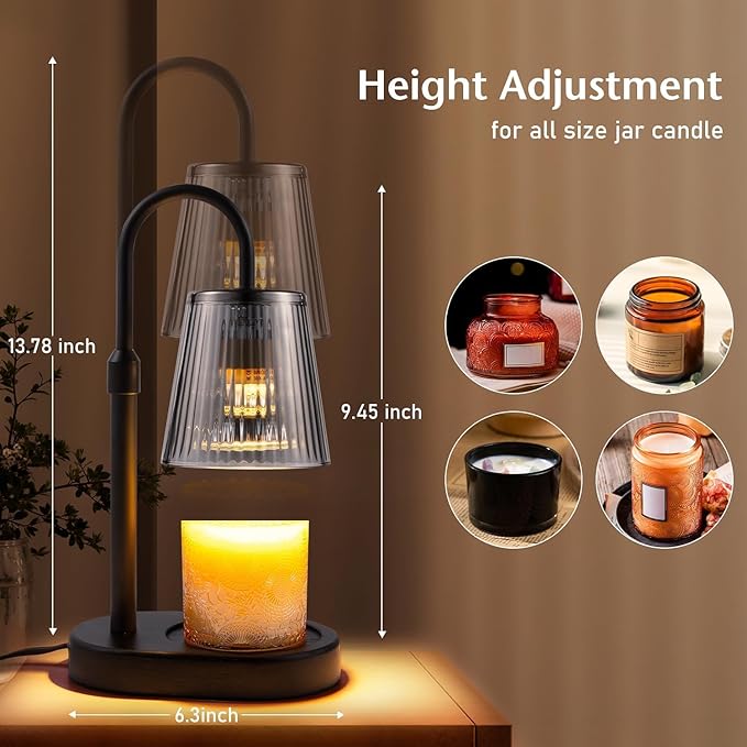 Warlisou Adjustable Candle Warmer Lamp with Timer - Ashy Colour Lampshade + Black Pole + Black Base