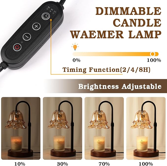 Funistree Candle Warmer Lamp with Timer & Dimmer, Adjustable Height Mothers Day Birthday Gifts for Women Mom, Flower Candle Lamp Warmer, Wax Warmer with 2 Bulbs, House Warming New House Decorations