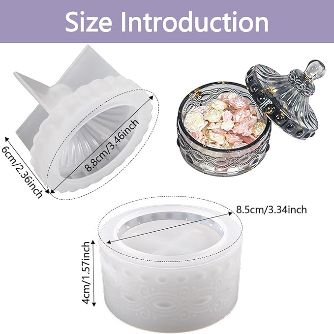 1 Pc Exquisite Silicone Resin Jar Mold Silicone Storage Box Mold with Lids for DIY Epoxy Casting Crafts Cement Concrete Jewelry Storage Boxes Candy Jars Candle Holder Home Decorations Gifts