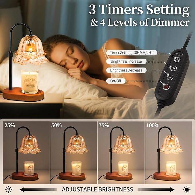 Lanhado Flower Candle Warmer Lamp with Timer - Dimmable Electric Candle Warming Lamps, Adjustable Wax Melter Wamers Light for Jar Candles, Birthday Gifts for Women, Christmas New Home Decor