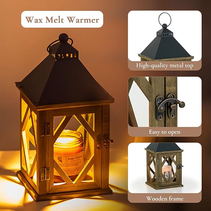 Candle Warmer Lamp with Timer: Farmhouse Candle Warmer Lantern Scented Wax Candle Burner Dimmable Vintage Home Decor Gift for Women