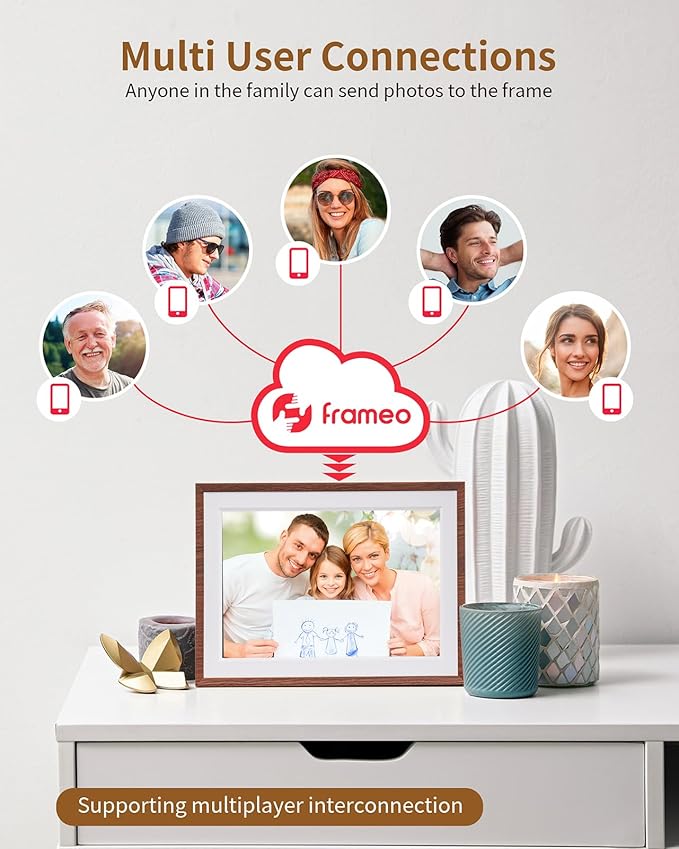 Frameo 10.1 Inch WiFi Digital Picture Frame，Electronic Frame,1280 * 800IPS HD Cloud Smart Digital Photo Frame,32GB Storage, Wall Mountable, Auto-Rotate,Easy to Share Photos or Videos via FRAMEO APP