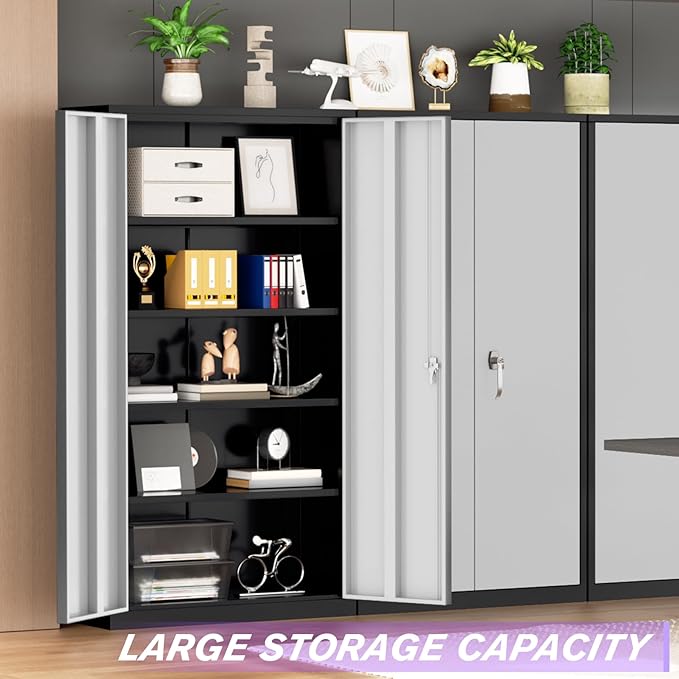 Superday Metal Storage Cabinets, 72" Storage Cabinet with Locking Door, Tall Garage Cabinet with 2 Doors and 4 Adjustable Shelves for Home Office, Classroom, Easy Assemble(Black Grey)