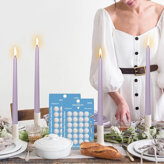 Taper Candle Sticky Dots - White Candle Wax Dots -Taper Candle Candle Adhesive - Secure Your Candles to Any Holder (48Pack)