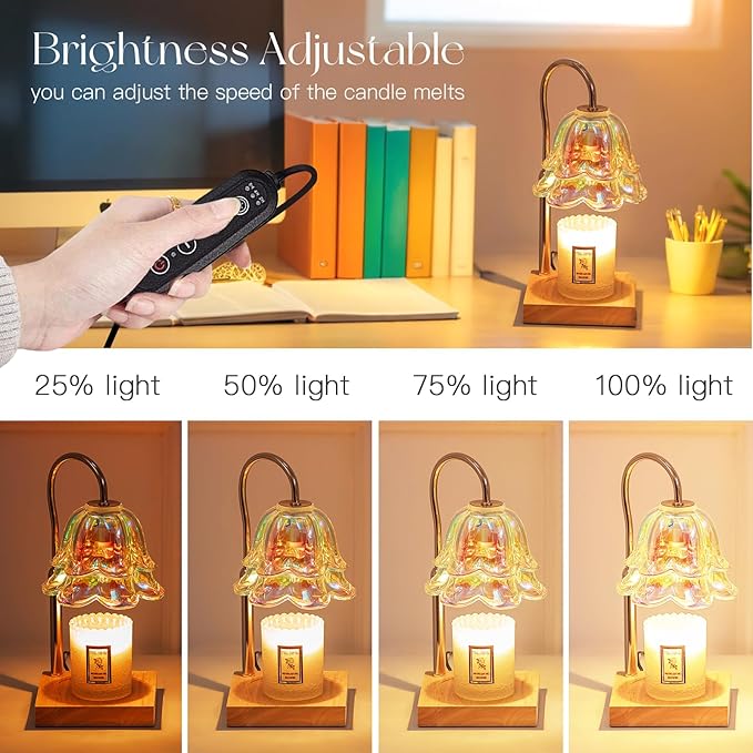 Candeldo Candle Warmer Lamp with Timer: Iridescent Flower Candle Warming Lamp with 2 Bulbs Height Adjustable Wax Warmer Dimmable Home Decor Mom Birthday Gift for Women