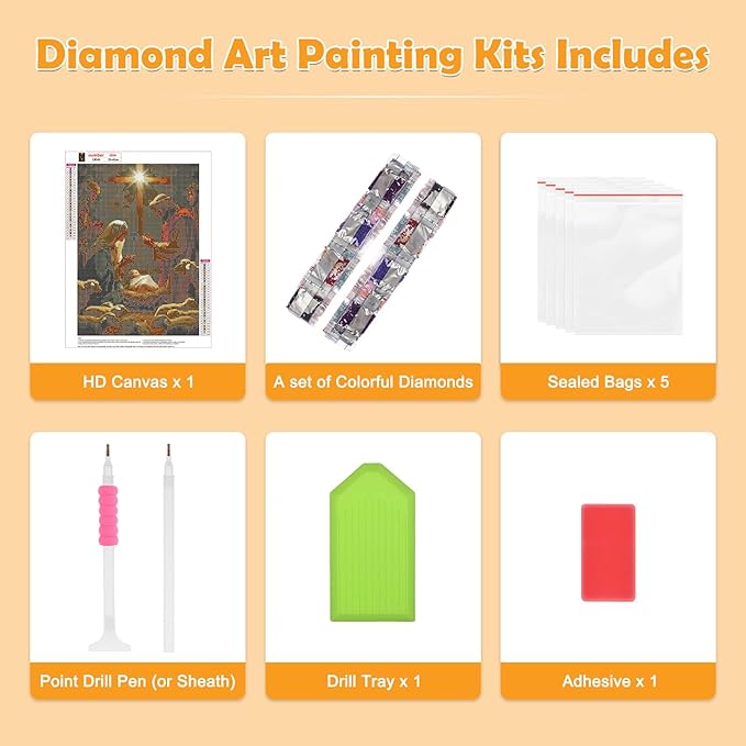 MOGTAA Christmas Diamond Art Kits for Adults, Jesus Nativity 5D Diamond Painting Kits for Adults Beginner, DIY Round Diamond Dots for Adults, Gem Art for Home Wall Decor 12 X 16 Inch