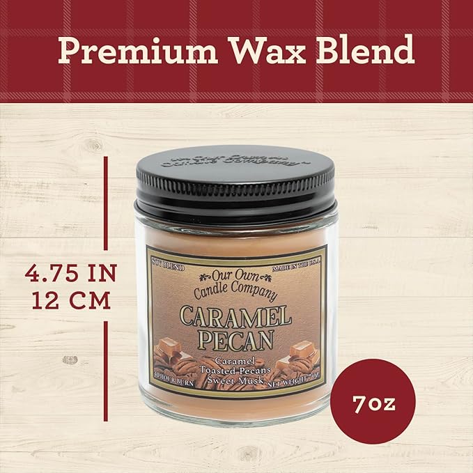 Our Own Candle Company, Caramel Pecan Scented Mason Jar Candles, 40 Hour Burn Time, 7 Ounces (3 Pack)