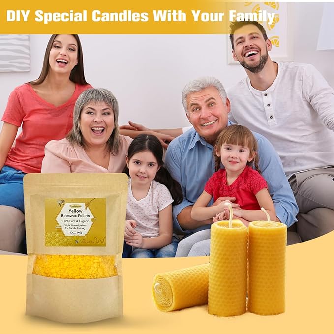Organic Beeswax Pellets - 907g Yellow Beeswax Pastilles, Pure Natural Bulk Bees Wax Pellets for DIY Beeswax Making Candles Skin Care Lip Balm Soap Lotion (2lb)