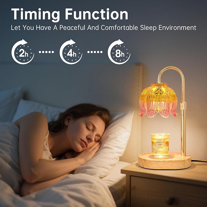 Flower Candle Warmer Lamp for Jar Candles with Timer & Dimmer, Adjustable Height Fits Large Jars up to 7.08" Tall, Flameless Wax Warmer, Cozy Bedroom Home Decor, Gift for Mom Women,Light Pink