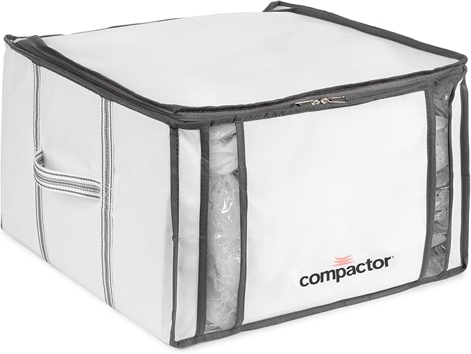 Compactor Vacuum Storage Bag with Semi-Rigid Structured Box, Polypropylene & Nylon Vacuum Storage Bags, Vacuum Seal Bags for Clothing and Bedding, Closet Organizer (White, Medium)