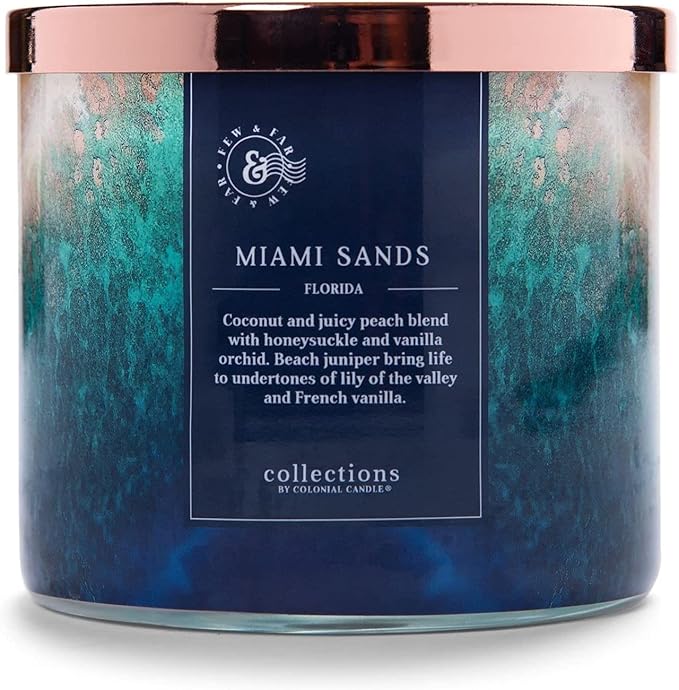 Colonial Candle Miami Sands Scented Jar Candle, Travel Collection, 3 Wick, Blue, 14.5 oz - Up to 60 Hours Burn