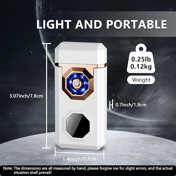 SKRFIRE Electric Lighter Rechargeable USB C Arc Plasma High Power Flame Cool Windproof Electronic Candle Lighter with LED Flashlight for Candle, Firework, Incense (Luminous White)