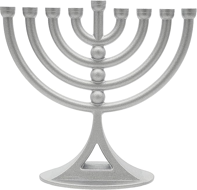 Hanukkah Silver Matte Mini Menorah with Candles Classic 5 Inch Great for Travel, Hanukkah Decor Centerpiece