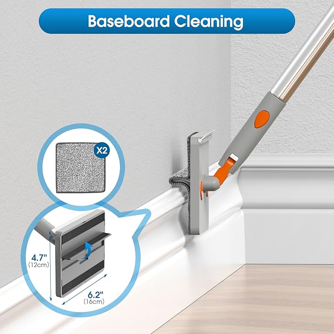 Extendable Cleaner for Ceiling Fan and Baseboards Cleaner Tool- 79” Adjustable Cleaning Kit with 9 Reusable Pads, Ceiling Fan Blade Cleaner Duster Set with Long Handle, Wall, Floor, Windows
