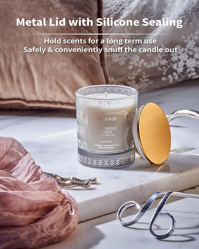 M&SENSE Sunshine Linen Soy Candles, 7.4oz 45 Hour Long Lasting Scented, All-Natural Luxury Candle for Home Decor, Winter Housewarming New Year Gifts