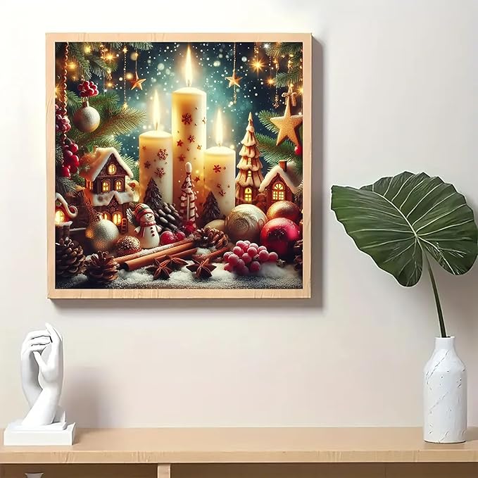 Christmas Candle Ball Star Diamond Art Painting Kits for Adults, Winter Diamond Painting Kits for Adults Beginners, 5D DIY Full Drill Diamond Dot Gem Art Kits for Adult, Home Wall Decor 13.8x13.8 Inch