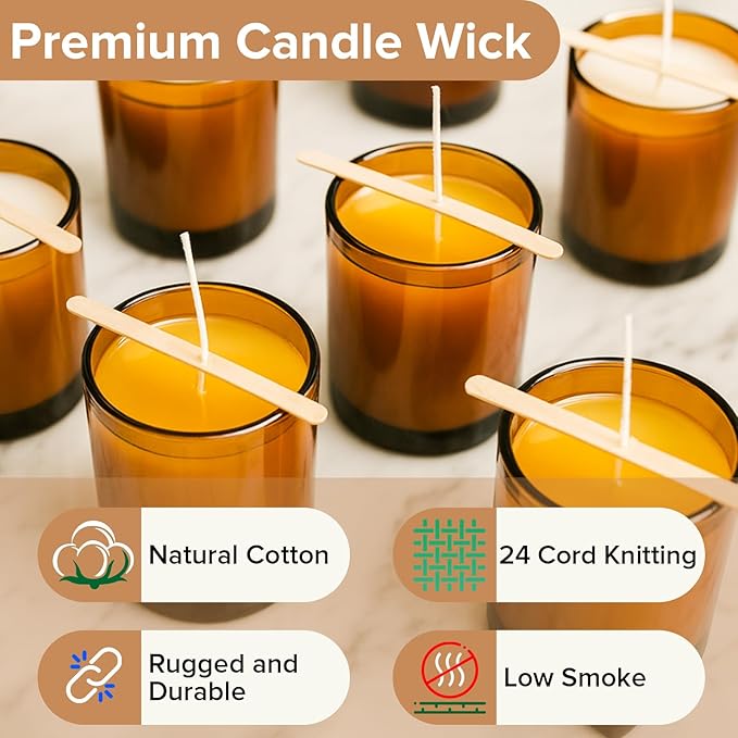 230 FT Candle Wicks with 125 Pcs Metal Candle Wick Sustainer Tabs, 80Pcs Candle Wick Stickers, 5Pcs Wooden Candle Wick Centering Device, 70m Cotton Candle Wicks for Candle Making Kit