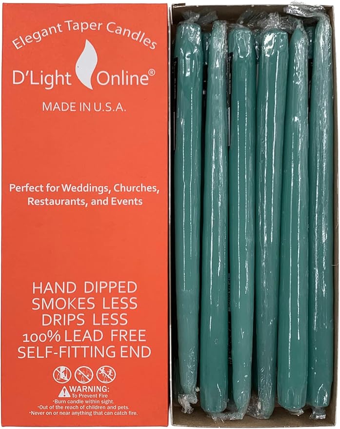 D'light Online Elegant 12" Taper Candles Premium Quality Candles, Hand-Dipped Tapers, Dripless and Smokeles - Set of 12 Individually Wrapped (12 Inch, Sea Breeze Green)
