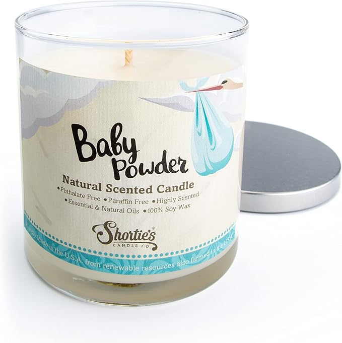 Baby Powder Scented Natural Soy Candle, Essential Fragrance Oils, 100% Soy, Phthalate & Paraben Free, Clean Burning, 9 Oz.