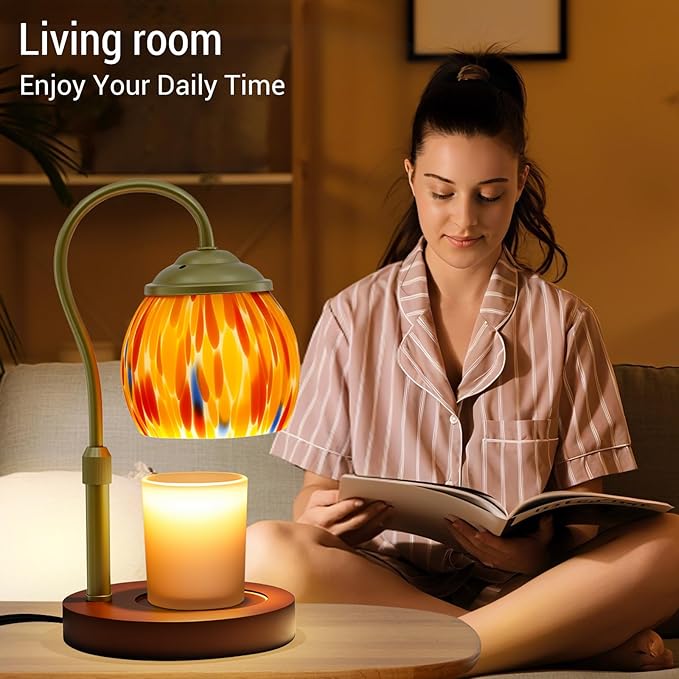 Stained Glass Candle Warmer Lamp with Timer Dimmer, Height Adjustable Candle Warmer with 2 Bulbs, Wax Melt Warmer for Scented Jar Candle, Valentine's for Women,Mom,Her