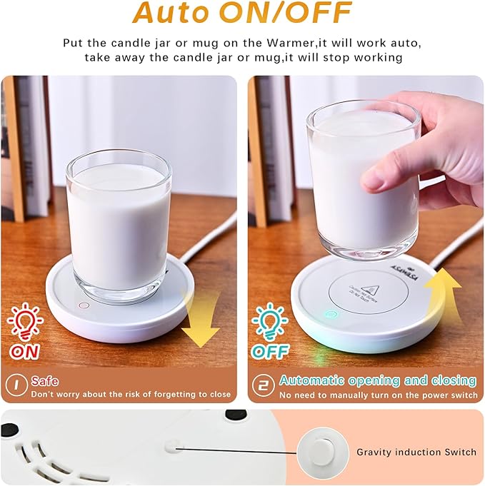 ASAWASA 2PCS Smart Candle Warmer for Large Jar, Coffee Mug Warmers, with Gravity Switch Auto Shut-On/Off, Safely and evenly Release The Aroma, Keep The Drink Warmth, Best Ideals Valentines Day Gifts
