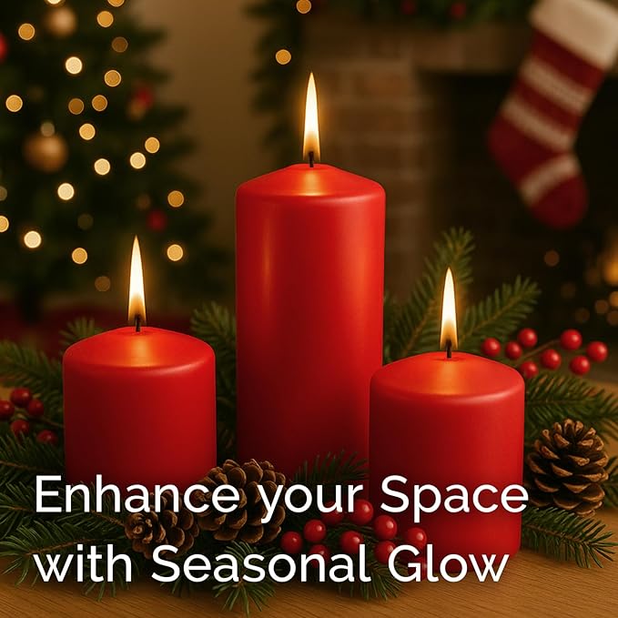Stonebriar Unscented Pillar Candles – 35 Hour Burn Time, Long-Lasting Wax Candles for Weddings, Holidays, Home Décor & Special Events, Pack of 6, Red, 3" x 4"