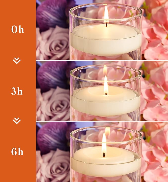 Crenovo Floating Candles Dripless, 10-Hour Clean Burn, 3 Inch Unscented Candles for Wedding, Party, Centerpieces, 48 Pack Ivory Water Candles Romantic Decoration for Valentine's Day