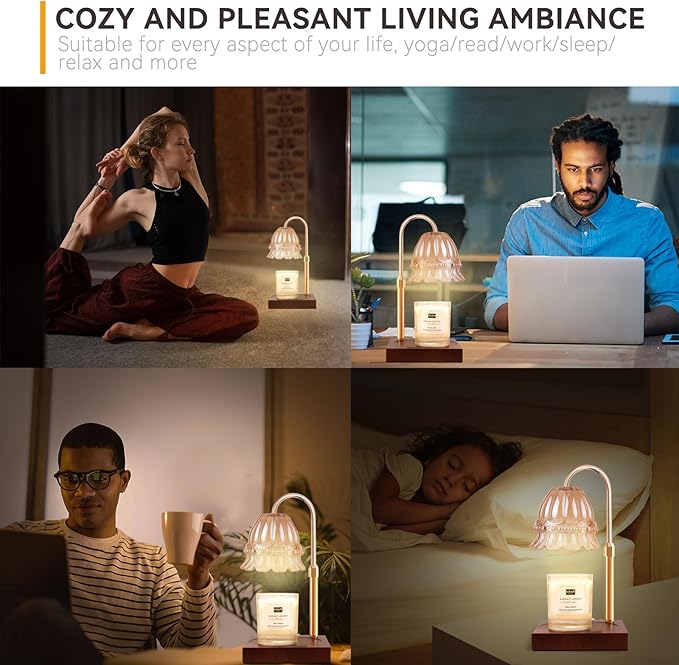 TOACSUCP Candle Warmer Lamp with 3 Bulbs, Adjustable Height Dimmable Candle Warmer with Timer, Compatible with Large Jar Candles, Flower Candle Warmer with Charming Gift Box Ribbon(Light Brown)