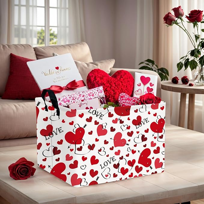 Valentine's Day Basket Gift for Empty Cute Heart Large Storage Bin for Kid and Baby Room Décor (Love Arrow Heart)