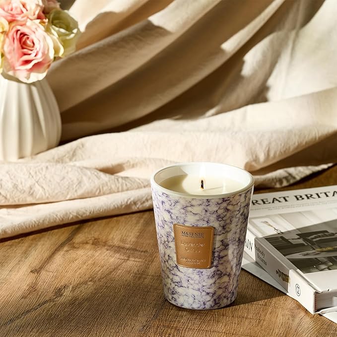 M&SENSE Lavender Citrus Scented Soy Candle, 3 Wick Highly Scented 14.1 Oz 80H, Aromatherapy Scented Candle Gift for Women and Men