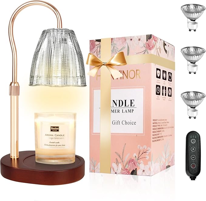 Candle Warmer Lamp with Timer & Dimmer, Candle Warmer Height Adjustable, Fits All Jar Scented Candles, Candle Lamp with 3 Bulbs, Charming Gift for Home Decor