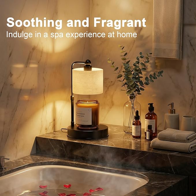 Modern Candle Warmer Lamp with Timer, Modern Farmhouse Candle Warmer, Height Adjustable & Dimmable Electric Candle Warmer Lamp, Includes 2 Bulbs, Birthday Gift for Women, Mom, Housewarming