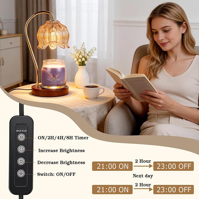Funistree Flower Candle Warmer Lamp with Timer, Dimmable Candle Lamp Warmer, Mothers Day Birthday Gift for Women Her Mom, House Warming for New Home Decor, Lotus Wax Warmer for Yankee Candles