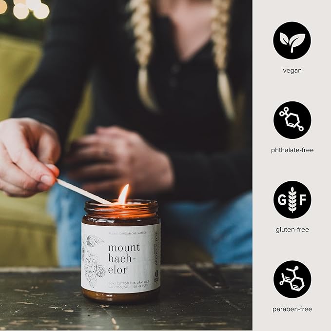 Broken Top Mount Bachelor Pure Soy Candle | 9 oz. | Plum, Cardamom & Amber 50-Hour Burn Time. Natural Cotton Wick, Vegan, No Parabens, No Phthalates