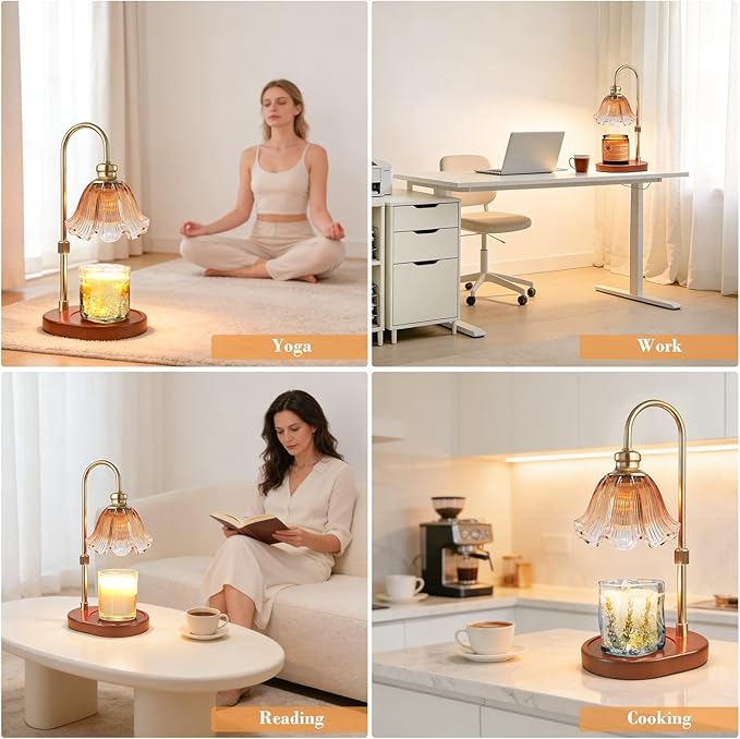 Candle Warmer Lamp with Timer: Birthday Gifts for Women, House Warming Gifts New Home Decor – Height Adjustable Candle Lamp for Mom, Anniversary - Walnut Solid Wood Base, with 2 Bulbs