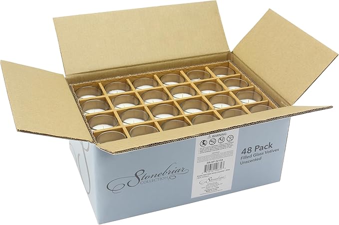 Stonebriar 12 Hour Long Burning Unscented Wax Filled Votive Holders, 12 Pack, White