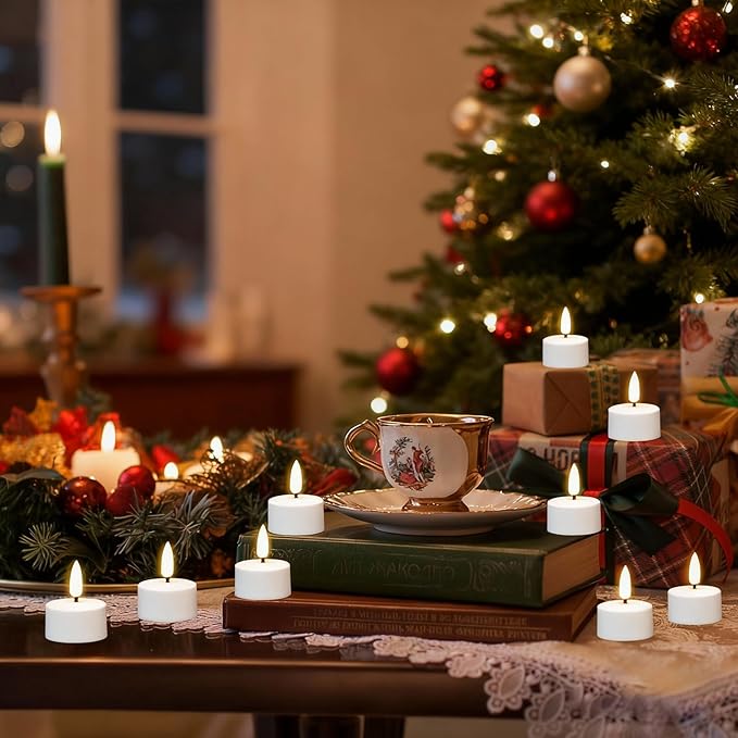 GenSwin Rechargeable Tea Lights Candles with Remote & Charging Base, 6 Pcs LED Tea Lights Candles Battery Operated, Flameless Timer Tealights for Wedding Christmas Halloween Decor (White, 1.57“x1.85”)
