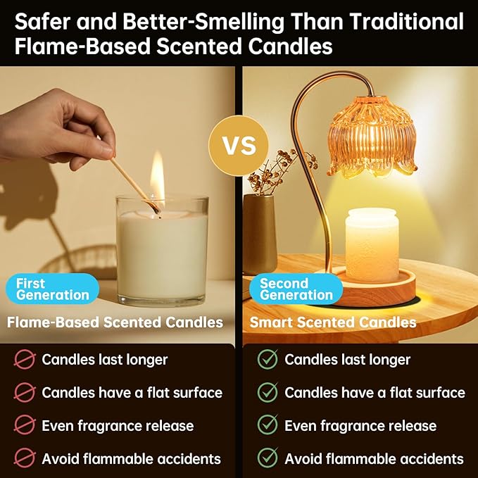 Candle Warmer Lamp with Timer Dimmable, Adjustable Height, House Warming Gifts New Home Decor, Mothers Day Birthday Gifts for Mom Women, Bedroom Decor with 2 Bulbs