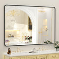 OKPAL 50X40 Inch Matte Black Bathroom Mirror, Black Framed Bathroom Vanity Mirror, Black Rectangle Mirror, Round Corner, Rustproof, Shatter-Proof (Horizontal/Vertical)