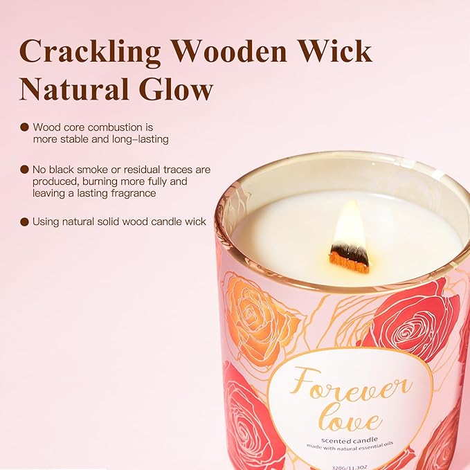 Candles for Women Gift,2 Pack Wood Wick Rose Peony&Vanila Amber Candle Set – Long Lasting Soy Wax Candles with Gift Boxes, Holiday Aromatherapy Candles for Home Decor & Holiday Gifts
