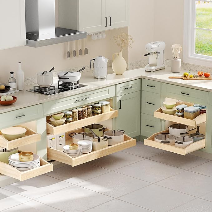 Pull Out Cabinet Drawer 16½” W x 21” D, Soft Close Pull Out Cabinet Organizer, Pull Out Shelves Requires at Least 17½” Cabinet Opening, Bottom Assembly
