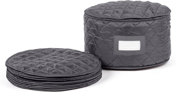 Covermates Keepsakes Dish Storage Case – Padded China & Dinnerware Organizer, Quilted Polyester Protection, ID Window, Zipper Closure, Machine Washable, Slate