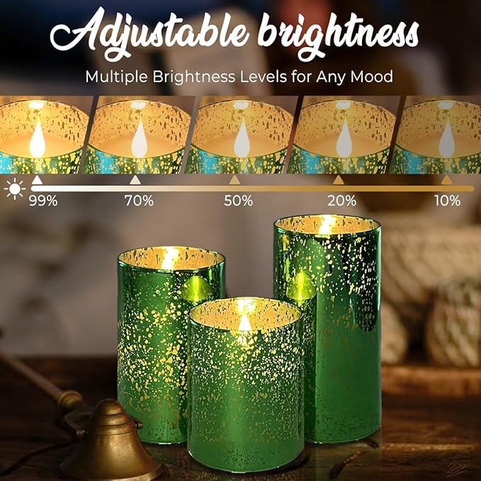 Rechargeable Flameless Candle, Flickering LED Pillar Glass Fake Candle with Remote and Timer, Built-in Battery Real Wax Electronic Candle for Room Decoration, Set of 3