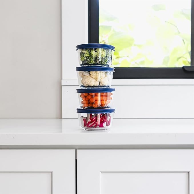 DURA LIVING 8-Piece Glass Food Storage Containers Set (4 Containers + 4 BPA-Free Lids) | 7-Ounce, Leakproof | Microwave, Freezer, Oven & Dishwasher Safe | Ideal for Meal Prep & Pantry Organization
