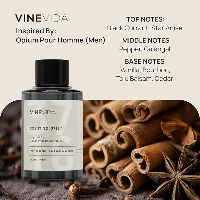 VINEVIDA [4 Oz] Inspired by: Opium Pour Homme (Men); Fragrance Oil for Candle Making and Soap Making - Premium Candle Scents for Soy Candles