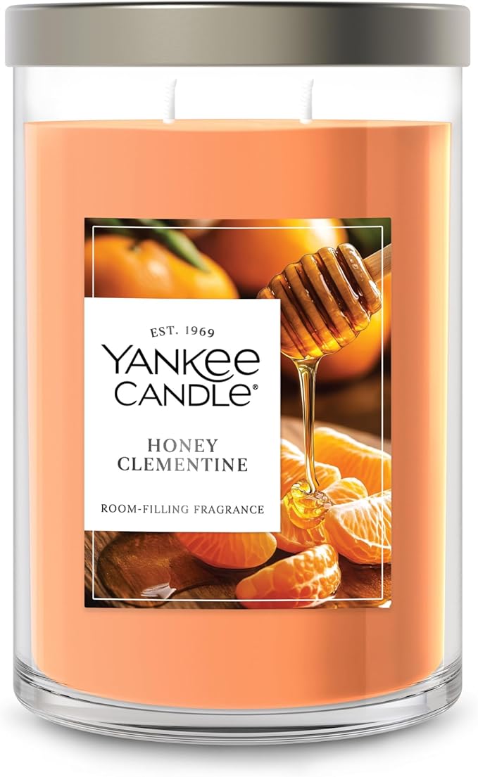 Yankee Candle Large Tumbler Scented Candle with up to 80 Hour Burn Time, Premium Plant Wax Blend for Consistent Burn, 20 oz Tumbler Candle with Room Filling Fragrance, Honey Clementine