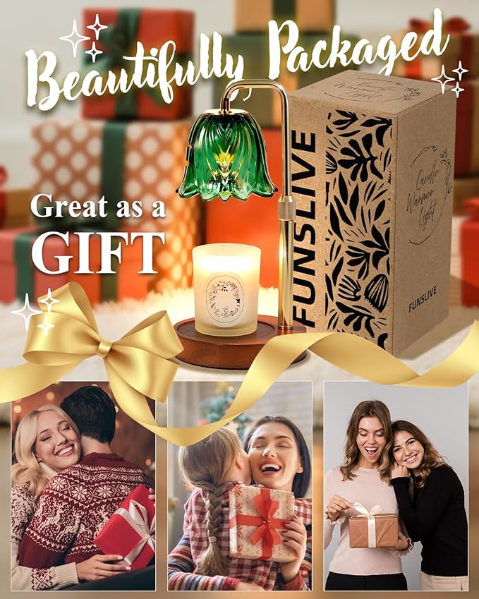Funslive Flower Candle Warmer Lamp with Timer Dimmable, Candle Warming Lamp Height Adjustable, Birthday Gifts for Women, Candles Warmer Light for Jar Candles, Stylish Decorations